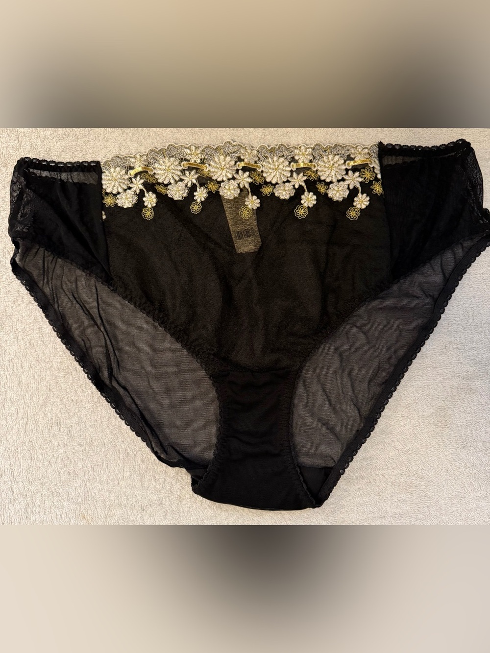 NWT Vintage Cacique Panty Gold Floral Lace Boudoir Sheer Y2K Coquette Retro-Glam